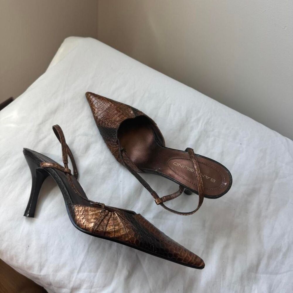 Y2K Vintage Bandolino Bronze Croc Slingback Heels Size 7